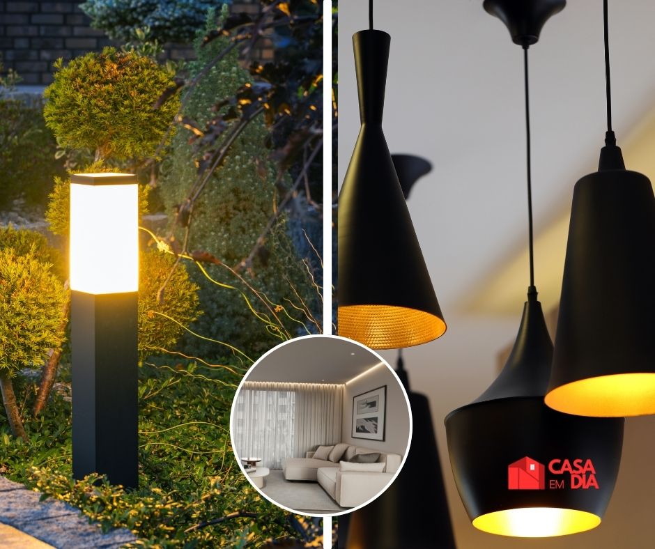 Eletricista a instalar luminária moderna no teto - Serviço de instalações elétricas Casa em Dia