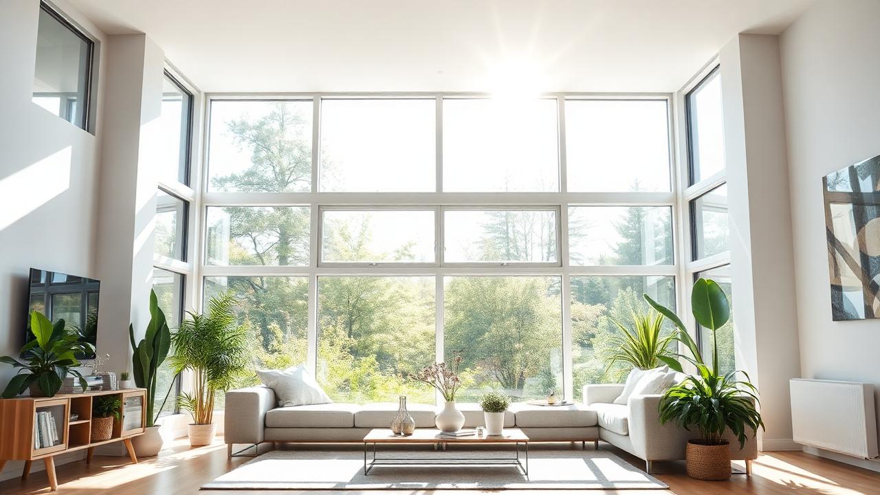 Sala luminosa com janelas abertas permitindo ventilação natural e circulação de ar