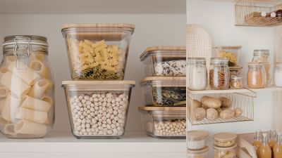 Cozinha organizada com sistema prático de arrumação e contentores - Casa em Dia Maia